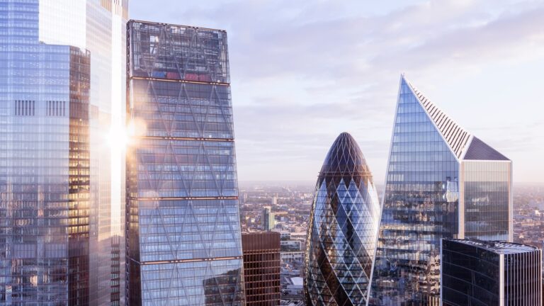 Modern London office towers viewed from above